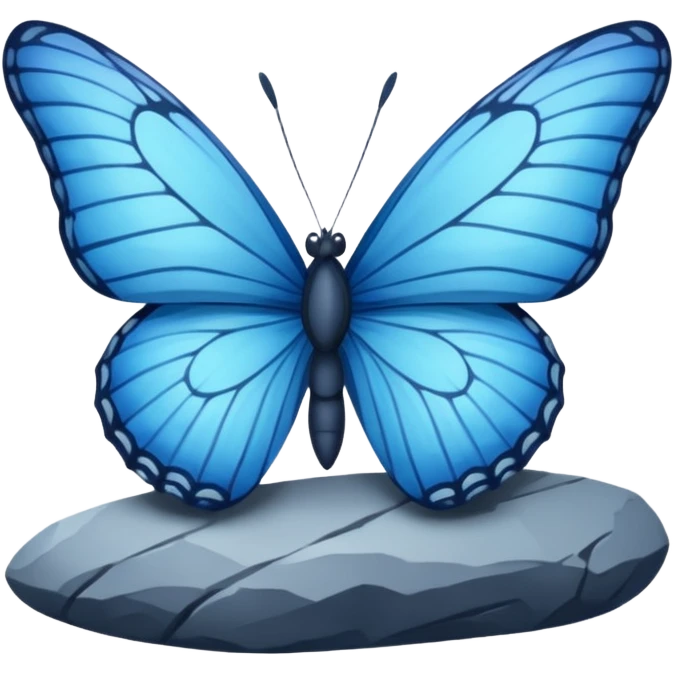 blue butterfly on rock emoji