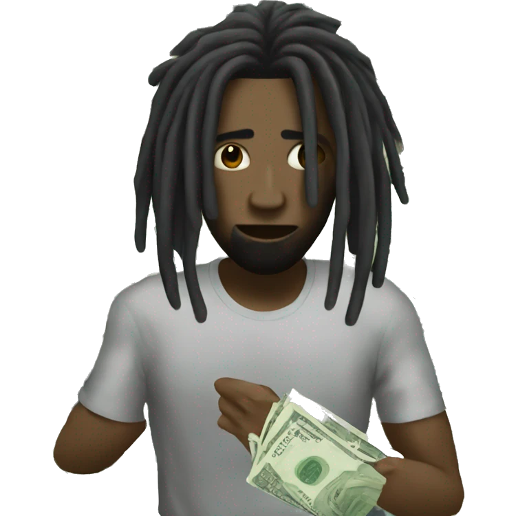 A man with no face and dreads being surrounded by with cash as aura emoji