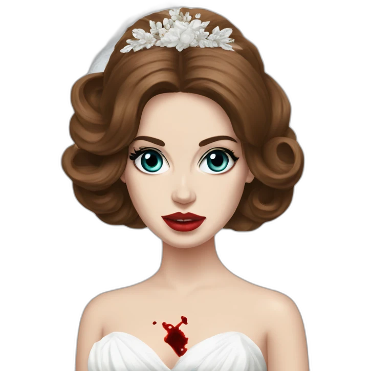 lana del rey in a bridal gown with a splash of blood emoji