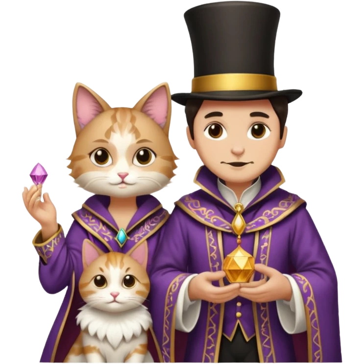 magician couple and their pet cat emoji