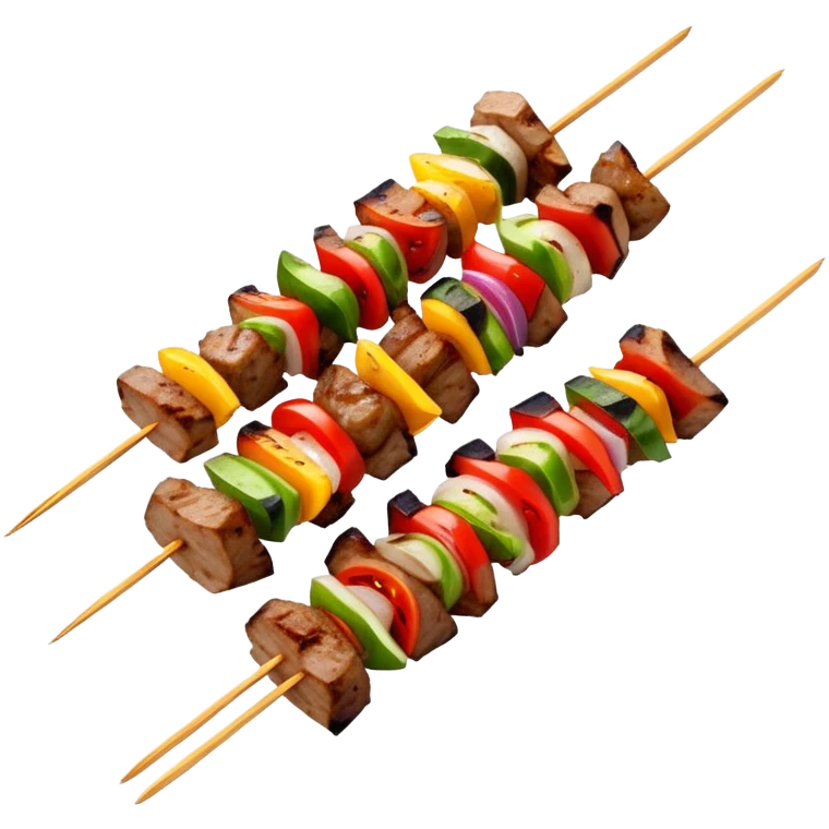 Skewered lamb kebabs with spices on grill, simplified emoji style with bold outlines and bright colors, cartoon style Chinese street food Yangrou Chuan emoji