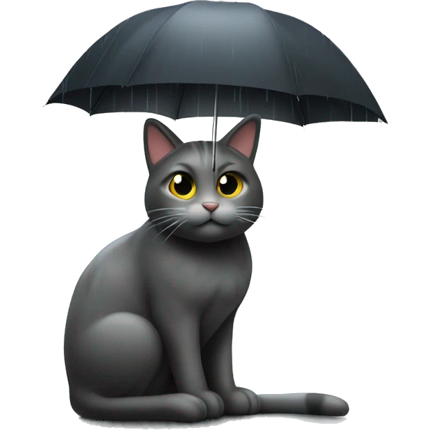 a lonely cat sitting by itself in a spotlight in with a single rain cloud above it raining on the cat emoji