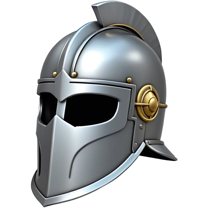 Clash of Clans aesthetic: Cinematic Playful Steel Helm Emoji, rendered in a 3D vector-style similar to standard emojis with minimal shading and bold, simplified shapes. A compact, isometric helmet crafted of shining steel with intricate engravings and a protective visor, softly glowing with a noble warrior charm. Simplified yet unmistakably iconic, highly detailed and consistent, glowing with a soft radiant gleam and high polish. Stylized with a touch of chivalric tradition and a soft glowing outline, capturing the essence of a stalwart battle helm with a friendly, playful manner! emoji