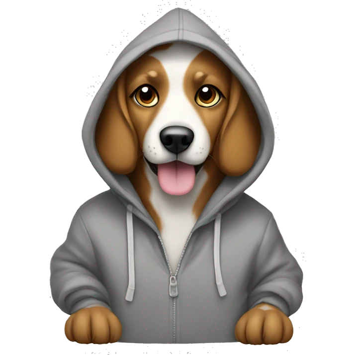 Create a dog wearing a hoodie with a paw up emoji