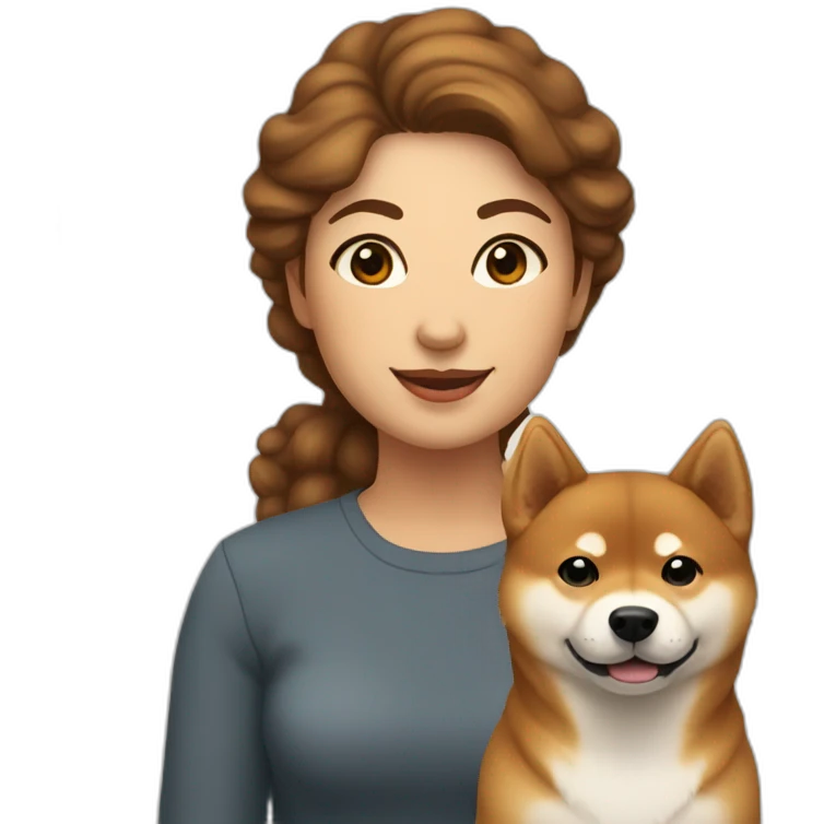 Cute Shiba-dog Accompanied by a middle age woman with brown and curly hair emoji