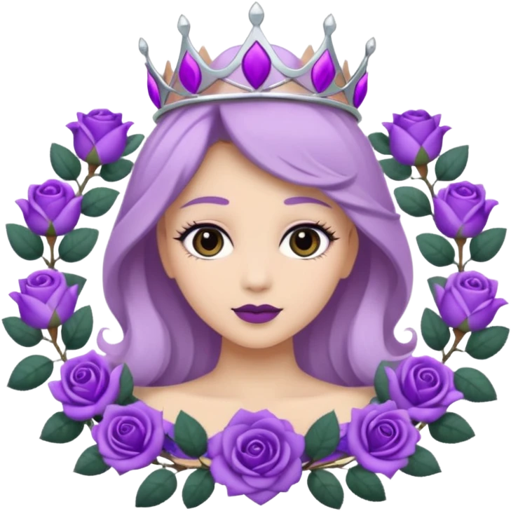 Purple rose with silver tiara and a purple emblem leaf wreath emoji