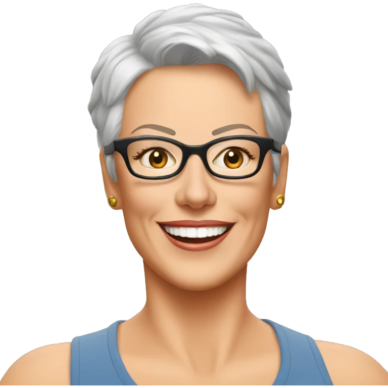 Jamie Lee Curtis smiling wearing tee emoji