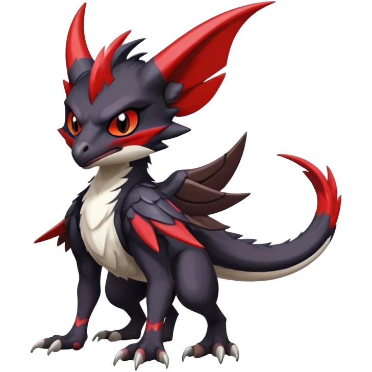 Black Cool Edgy Anthro Noivern-Nargacuga Fakémon  with White and Red Edgy markings emoji