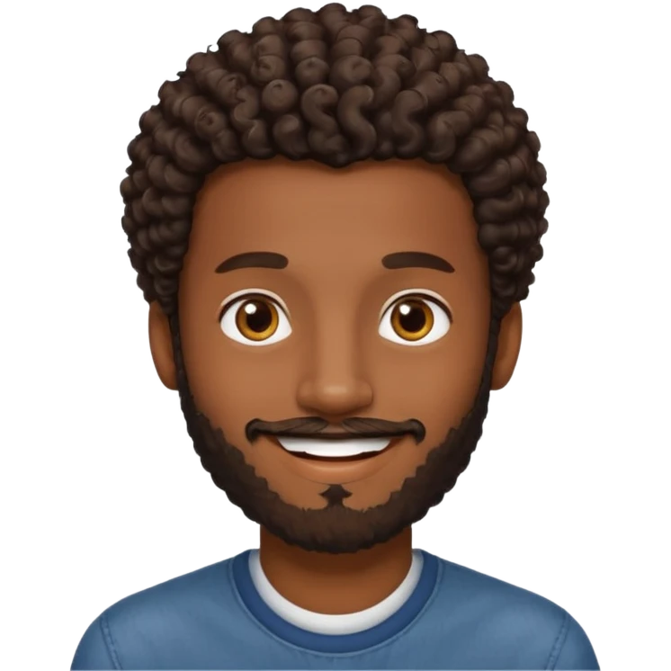 Dark brown skin man with a light beard and a curly   fade haircut with dark brown eyes emoji