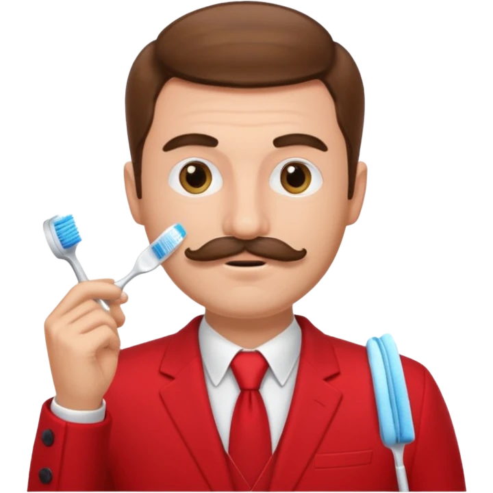 brown haired man with toothbrush-mustache and red suit emoji