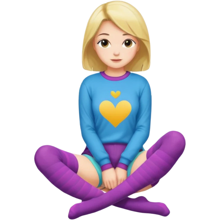 Cute girl thigh high socks sitting legs out, colorful clothes emoji