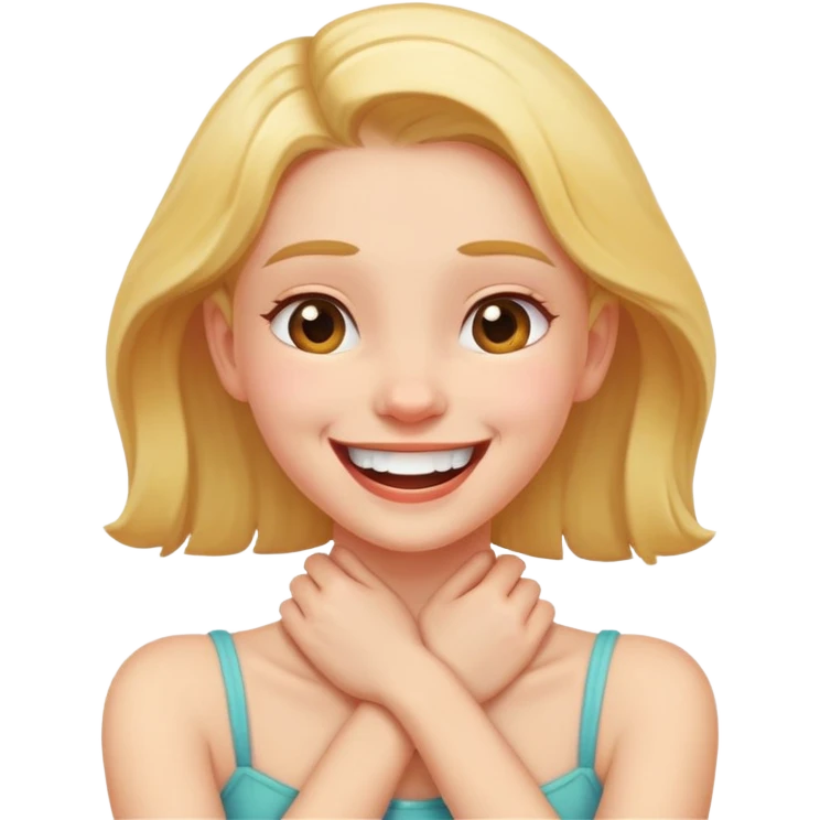 Arms crossed holding neck laughing girl  emoji
