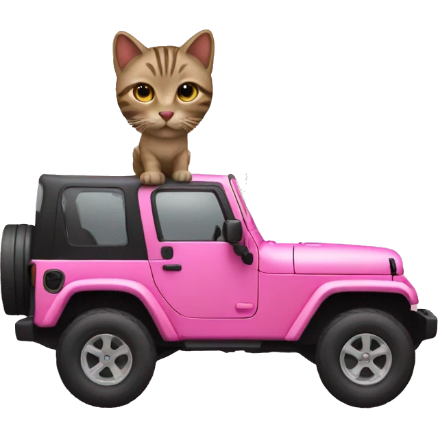 Pink jeep with cat driver emoji