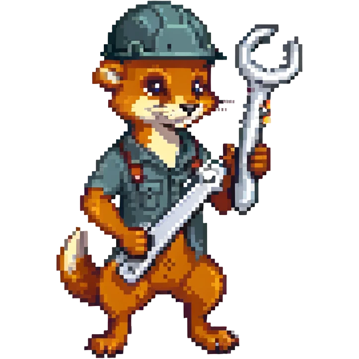 AN ANTHROPOMORPHIC WEASEL WITH A HARDHAT AND A LARGE SPANNER WRENCH - AIRPLANE FUSELAGE nose art 1940s era emoji