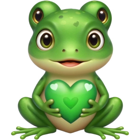 cute frog holding a green heart emoji