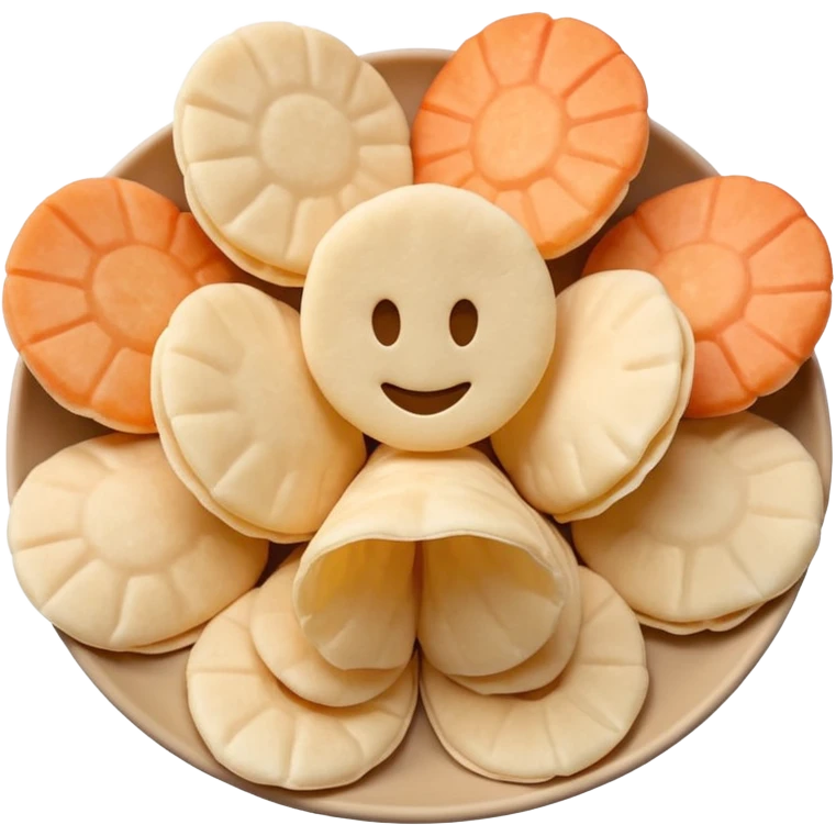 realistic prawn crackers, beige or pale white, no faces, simple and true to life, classic emoji style emoji
