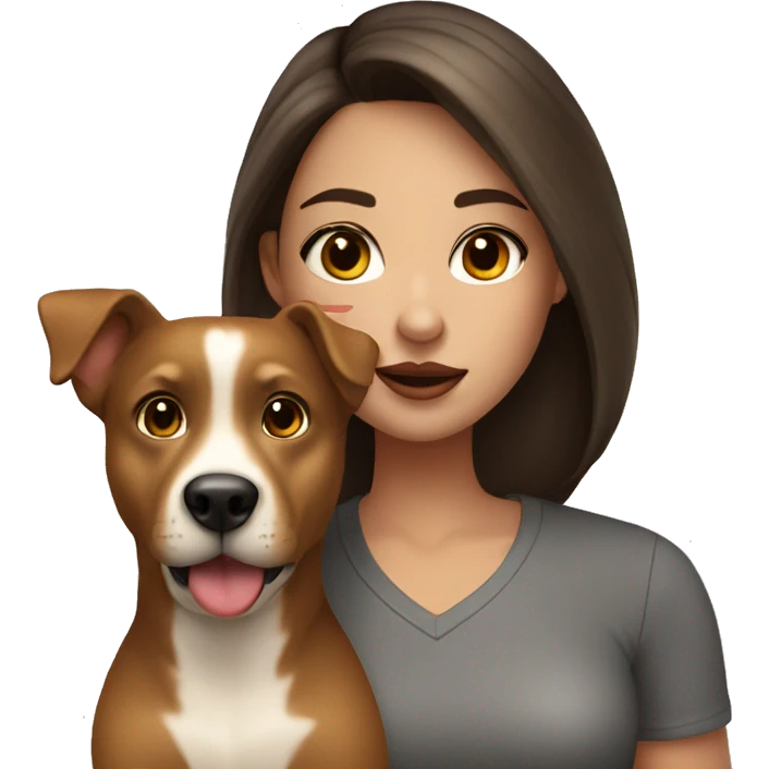 A beautiful brunette girl with big lips with a light brown dog emoji