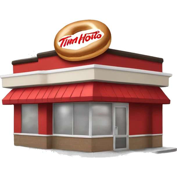 “Tim Hortons store with a red and white color scheme, featuring the classic Tim Hortons logo, a warm and welcoming design that represents a popular coffee and donut shop.” emoji
