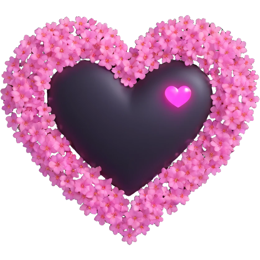goth sakura black heart with glowing pink outline and magical sparkles emoji
