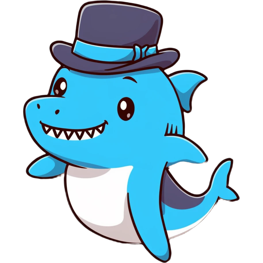 cartoonish sticker of a shark with a top hat emoji