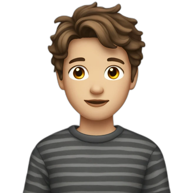 teenager boy brown wavy hair and dark gray striped sweater emoji