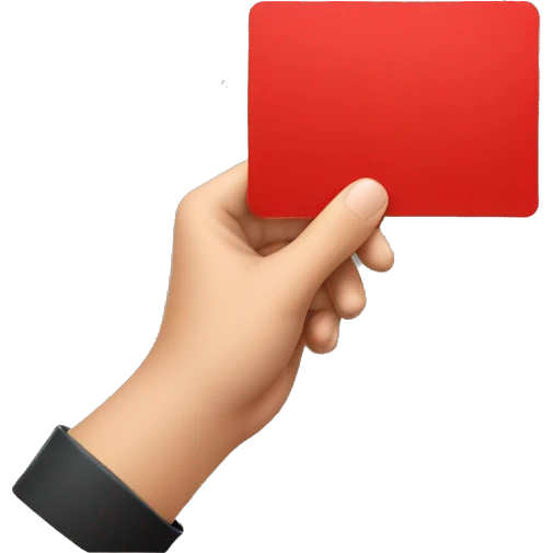 a hand holding a red card emoji