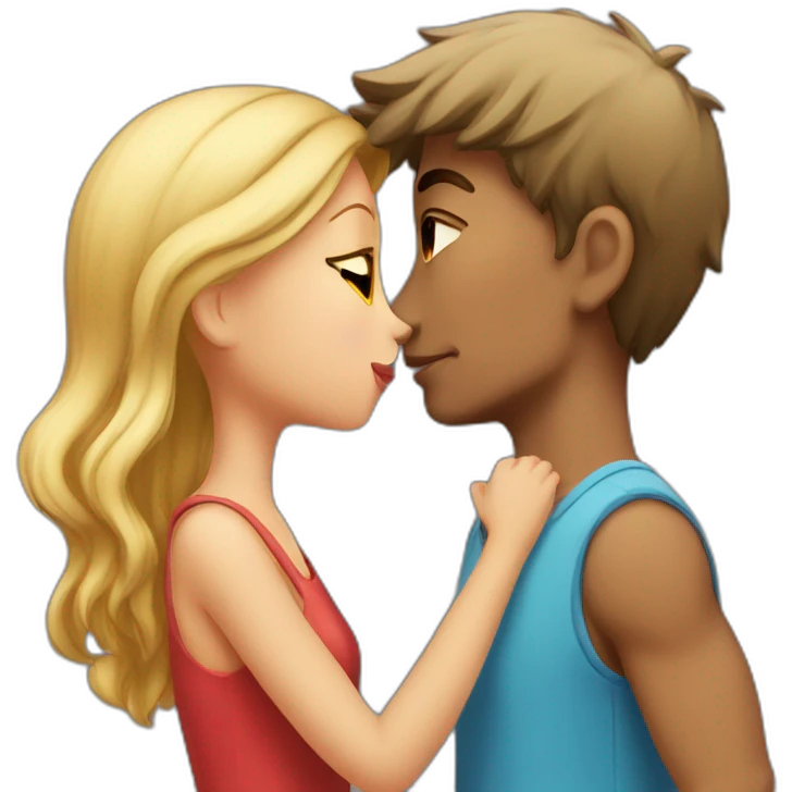 A tall healthy boy kissing a short beautiful girl emoji