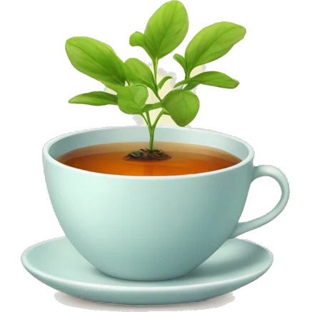 cup of tea with a small plant beside it emoji