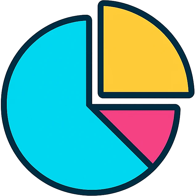 pie chart with three colored segments, minimal style emoji