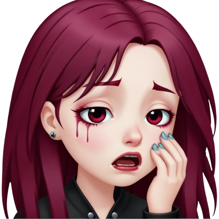 goth girl long burgundy hair crying emoji