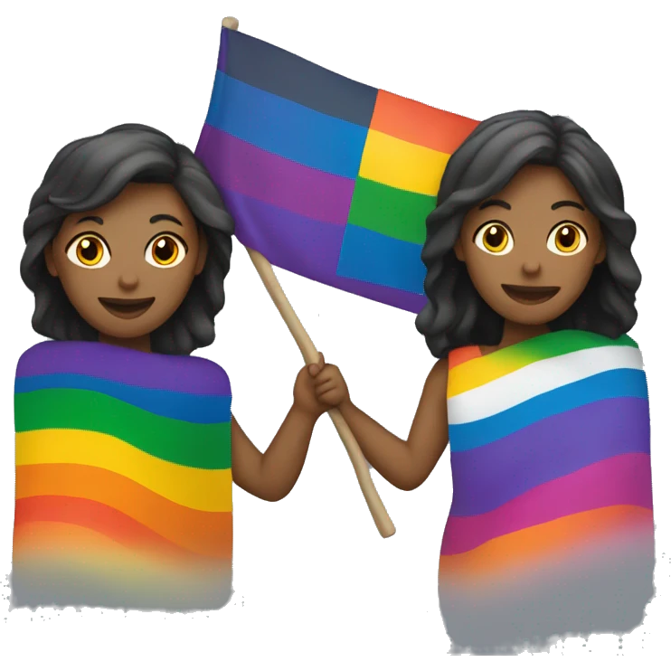 Two women holding gay pride flag emoji
