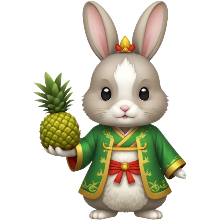 rabbit, wearing green chinese ancient custome, with pine apple emoji