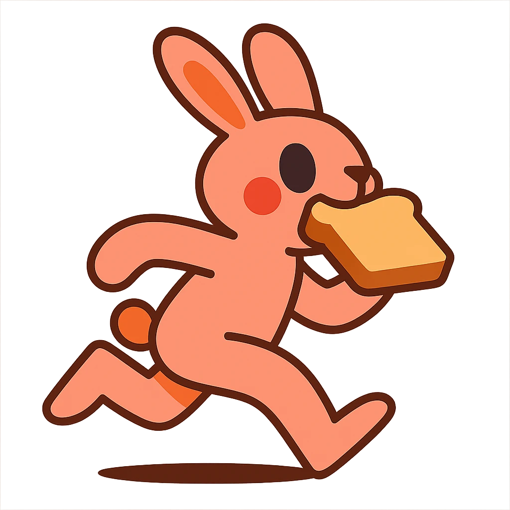 peach bunny running with toast in mouth, vibrant-toon style emoji