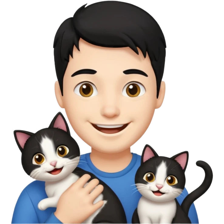 excited guy with a cat, black hair emoji