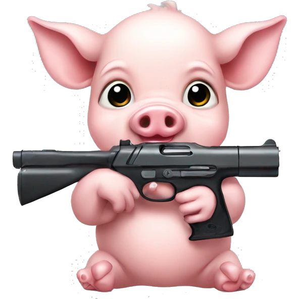 A baby pig holding a missive gun  emoji