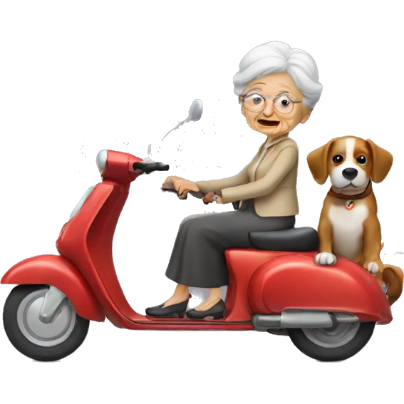 Old lady riding a scooter, a dog on her lap emoji
