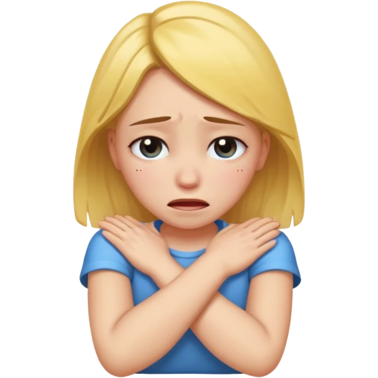 Girl with arms crossed around neck crying emoji