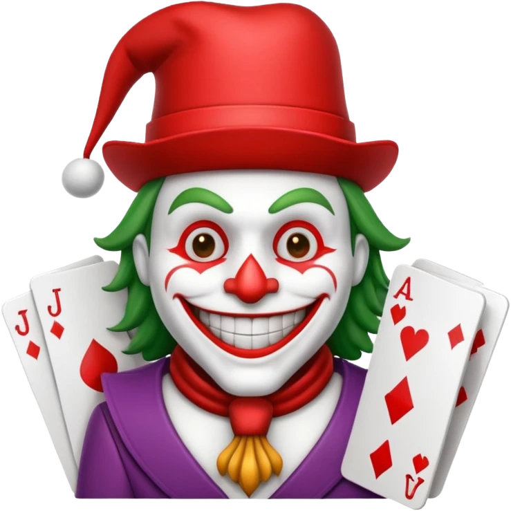 poker card with a funny jolly joker inside the card (machine os icon) emoji