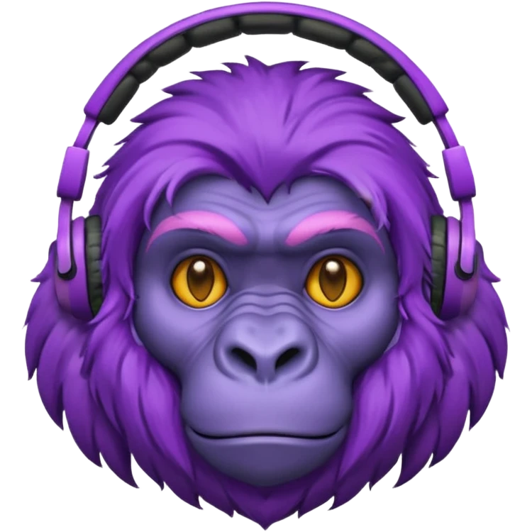 purple haired gorilla head with retro 80s headset emoji