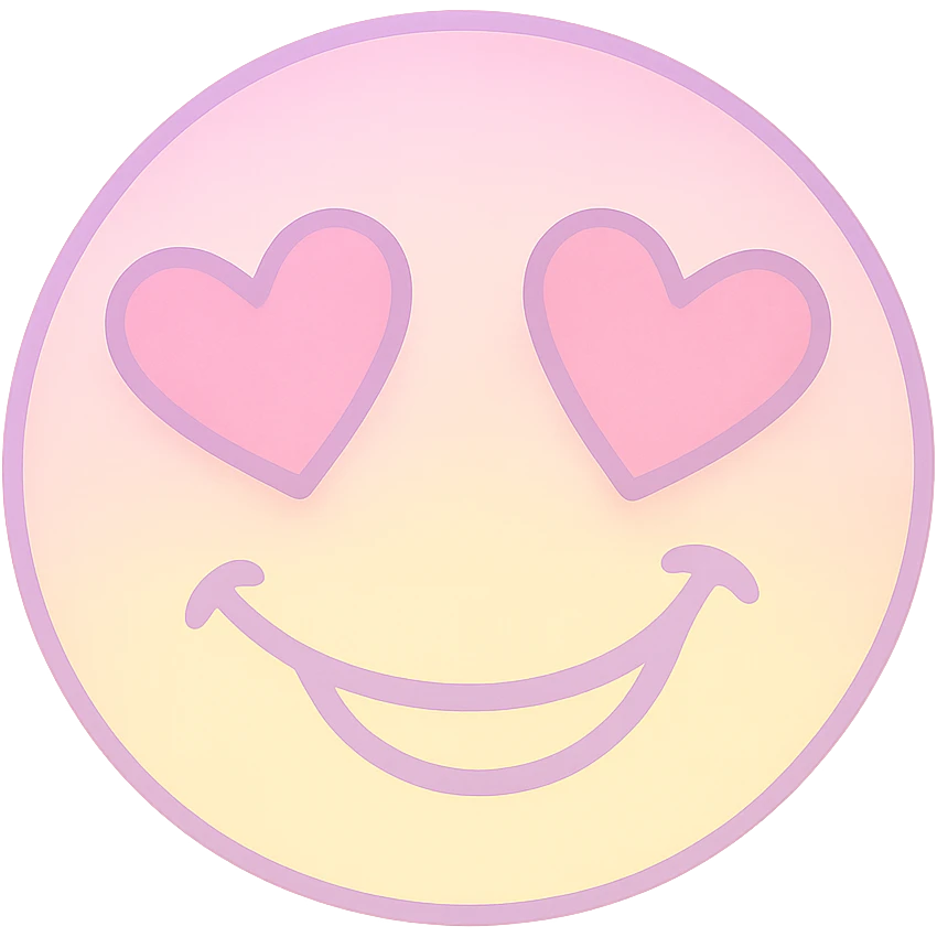 cute emoji, heart eyes, playful grin, pastel pink and yellow emoji