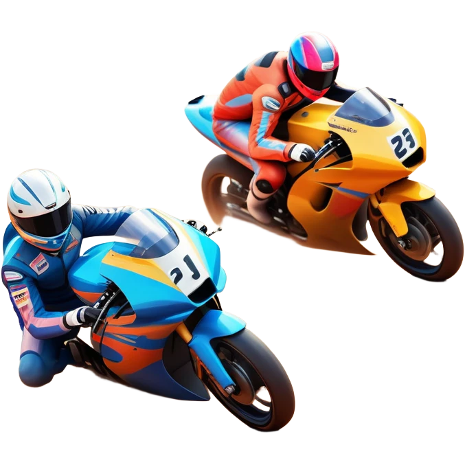 A sleek racing car and motorcycle speeding on a track, leaving a trail of dust behind. The scene captures the thrill of high-speed competition, with blurred motion and vibrant colors, highlighting the dynamic energy of motorsport. emoji