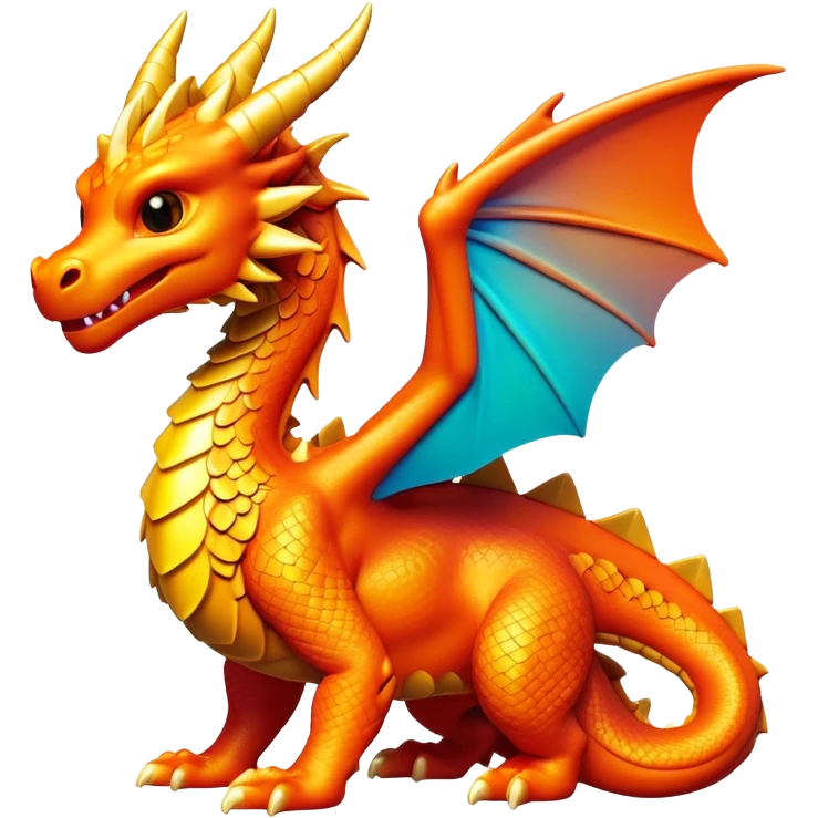 Clash of Clans aesthetic: Cinematic Playful Dragon Emoji, rendered in a 3D vector-style similar to standard emojis with minimal shading and bold, simplified shapes. A compact, isometric dragon with majestic wings and intricately scaled details, softly glowing with a legendary, mythical charm. Simplified yet unmistakably iconic, highly detailed and consistent, glowing with a soft radiant brilliance and high shine. Stylized with a touch of fantastical might and a soft glowing outline, capturing the essence of a mighty dragon with a friendly, playful demeanor! emoji