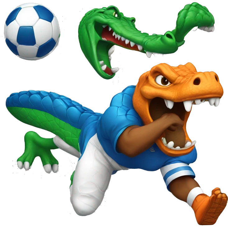 angry alligator with a football, wearing blue and orang emoji