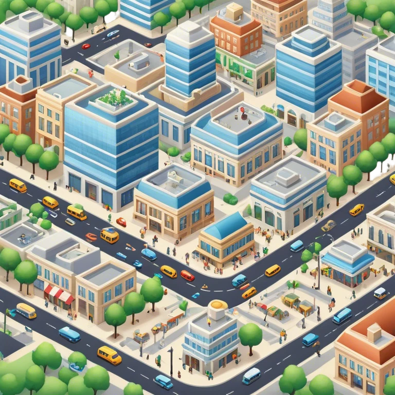 A large, bustling area with buildings, streets, and various structures, where people live and work, often featuring shops, parks, and transportation systems emoji