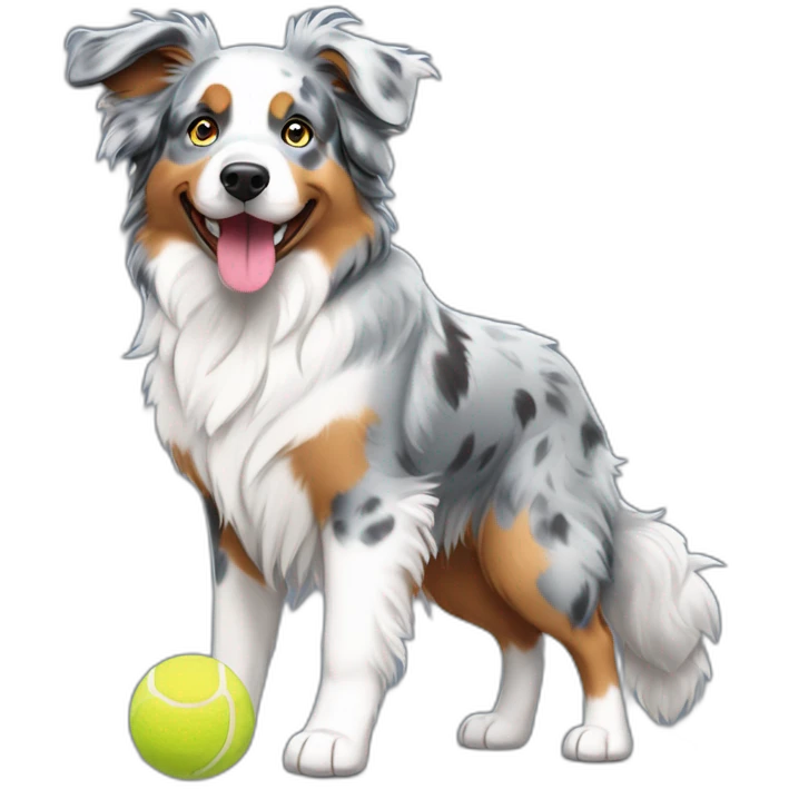 blue merle australian shepherd fetching tennis ball emoji