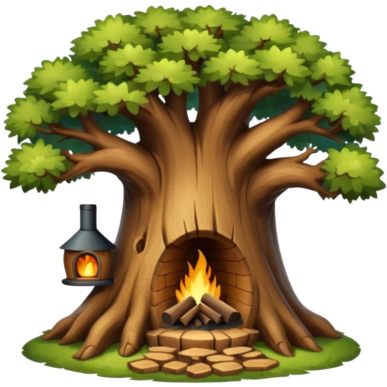 house inside a large oak tree trunk emoji