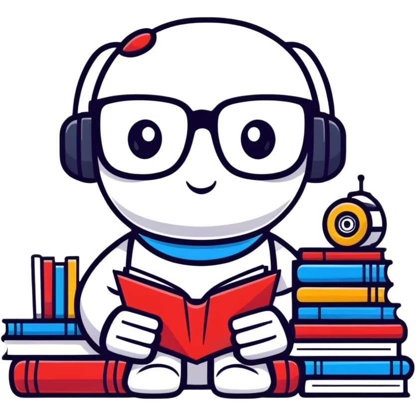nerdy robot librarian with glasses and books emoji