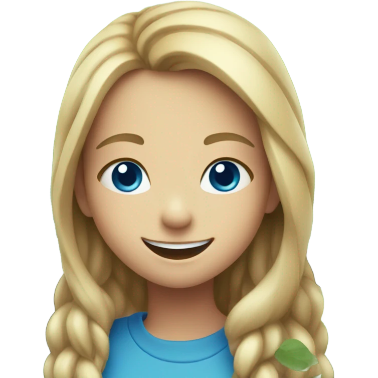 smiling girl in nature with blue eyes emoji