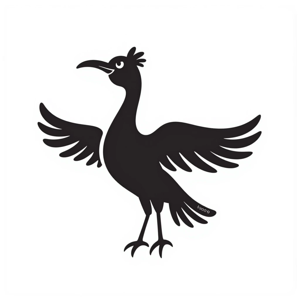 Hand-drawn liver bird, mythical bird symbol of Liverpool, cormorant-like bird with outstretched wings emoji