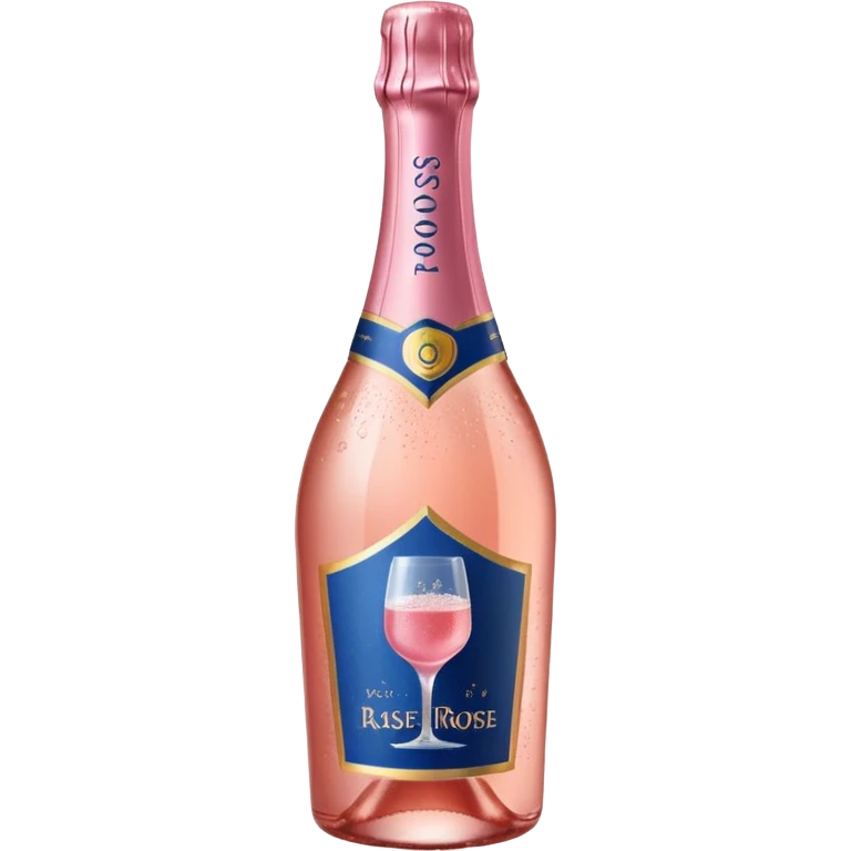 bottle of sparkling rosé with a rose logo on the label, angled to the left, no glass emoji